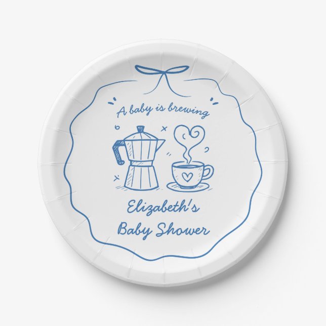 Assiettes En Carton Blue A Baby Is Brewing Coffee Thank You (Devant)