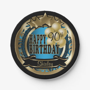Assiettes En Carton Blue and Gold Abstrait 00th Birthday Star