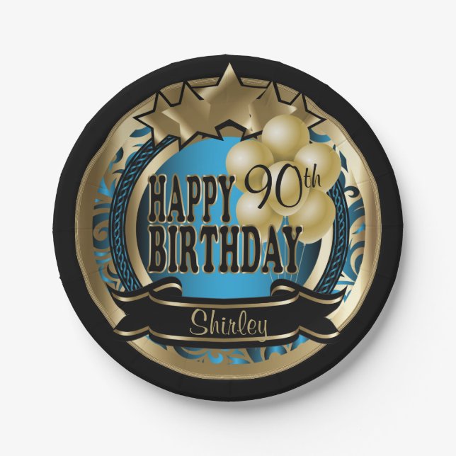 Assiettes En Carton Blue and Gold Abstrait 00th Birthday Star (Devant)