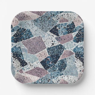 Assiettes En Carton Blue and Mauve Terrazzo Conception abstraite