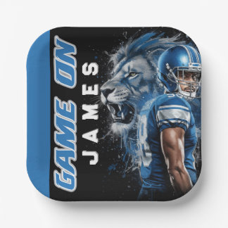 Assiettes En Carton Blue and Silver Football Themed Party Plate