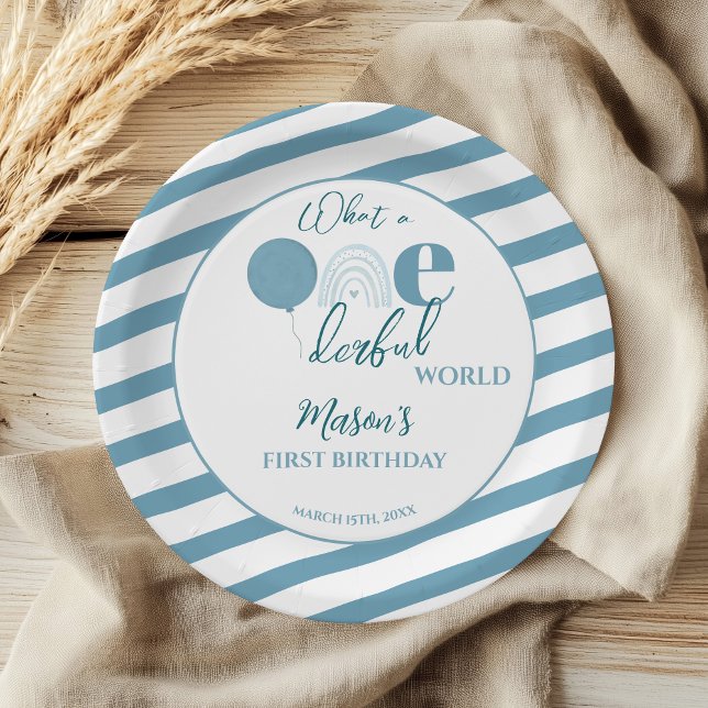 Assiettes En Carton Blue and White First Birthday Party OneDerful (Créateur téléchargé)