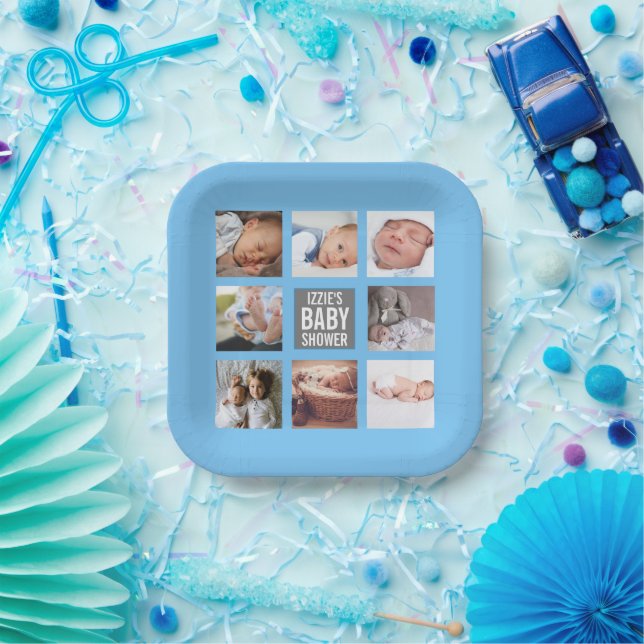 Assiettes En Carton Blue Baby Boy Baby shower photo Collage  (Fête)