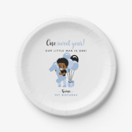 Assiettes En Carton Blue Balloons Black Baby Boy First Birthday