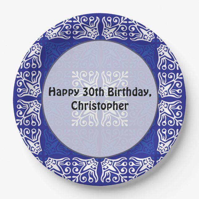 Assiettes En Carton Blue Bandana Design (Devant)