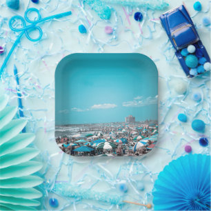 Assiettes En Carton Blue Beach Art