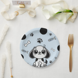 Assiettes En Carton Blue & Black Fish Bones Chien Chien Chien Chien Ch