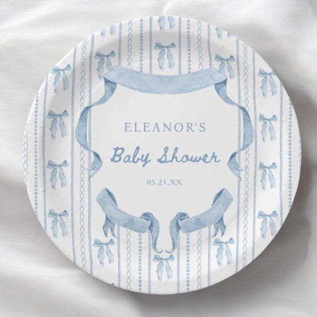 Assiettes En Carton Blue Bow Coquette Blue Boy baby shower (Créateur téléchargé)