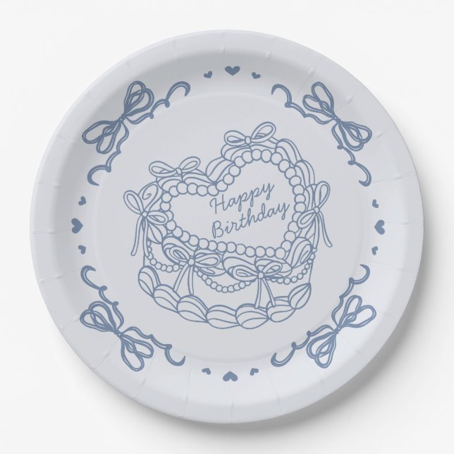 Assiettes En Carton Blue Bow Retro Coquette gâteau Coquette Anniversai (Devant)