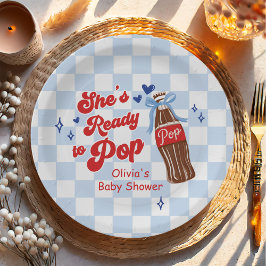 Assiettes En Carton Blue Bow She's Ready to Pop Baby Shower