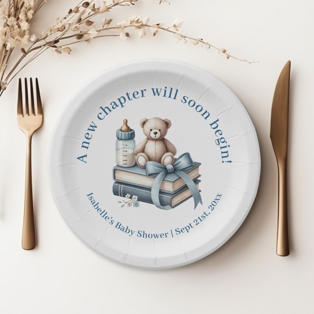 Assiettes En Carton Blue Boy Teddy Bear Baby shower personnalisé (Blue Boy Teddy Bear Personalized Baby Shower Paper Plates)