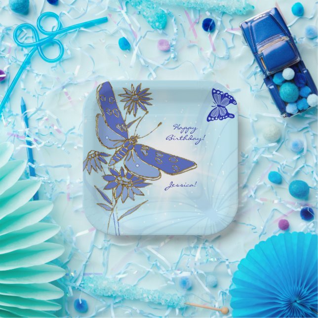 Assiettes En Carton Blue Butterfly (Fête)