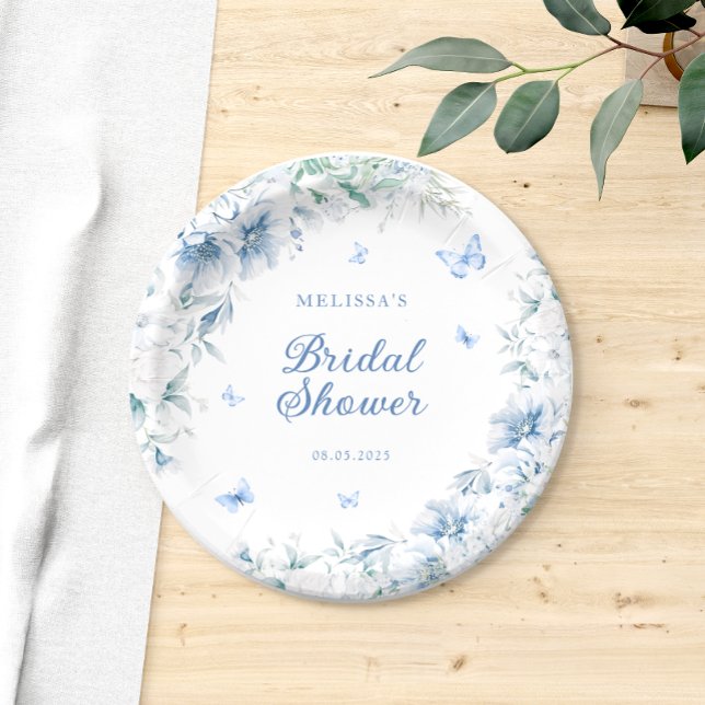 Assiettes En Carton Blue Chinoiserie Floral Aquarelle Fête des mariées (Créateur téléchargé)