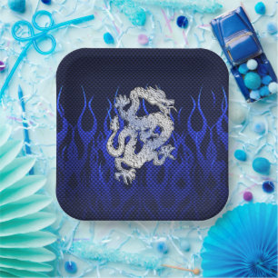 Assiettes En Carton Blue Chrome comme Dragon Carbon Fiber Style