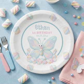 Assiettes En Carton Blue Cotton Candy Butterfly Birthday