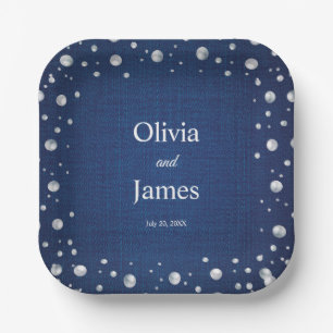 Assiettes En Carton Blue Denim Diamonds Pearls Mariage Douche Couple