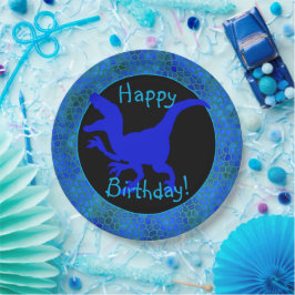 Assiettes En Carton Blue Dinosaur Hide Happy Birthday!