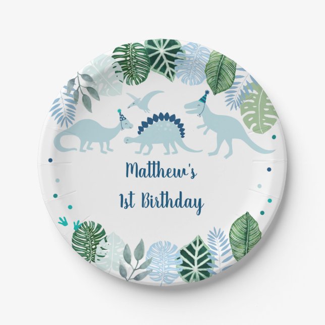 Assiettes En Carton Blue Dinosaur Safari Anniversaire (Devant)