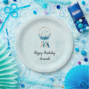 Assiettes En Carton Blue Dreamcatcher Design Boho élégant Anniversaire