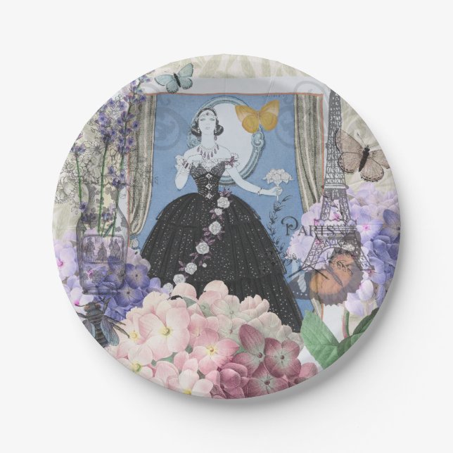 Assiettes En Carton Blue Elegant Femme Floral Fancy Gown (Devant)