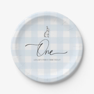 Assiettes En Carton Blue En vichy Lapin Lapin Premier Anniversaire