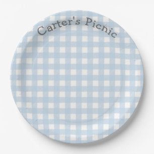 Assiettes En Carton Blue En vichy Picnic Print Baby Birthday Party