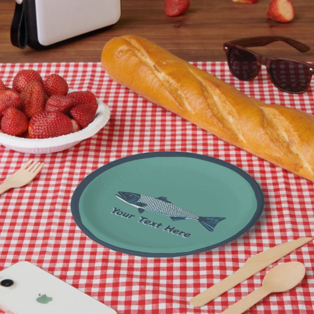 Assiettes En Carton Blue Folk Art Trout/Saumon (Pique-nique)