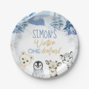 Assiettes En Carton Blue Gold Arctic Winter Onederland Anniversaire