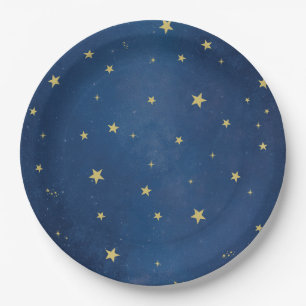 Assiettes En Carton Blue Gold Celestial Moon & Stars Party