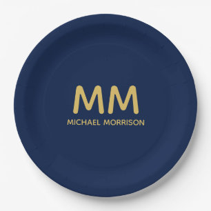 Assiettes En Carton Blue Gold Colours Professionnel Lettres initiales 
