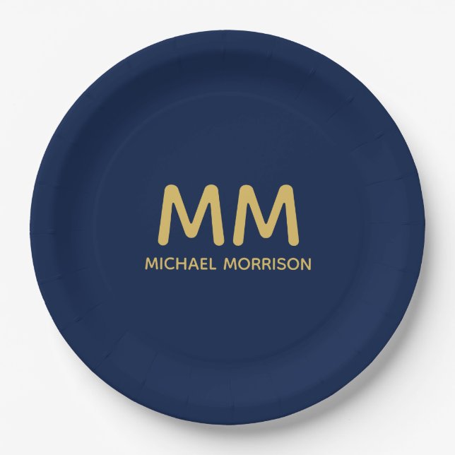 Assiettes En Carton Blue Gold Colours Professionnel Lettres initiales  (Devant)