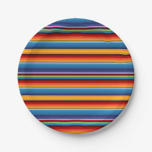 Assiettes En Carton Blue Gold Red Sarape mexicaine