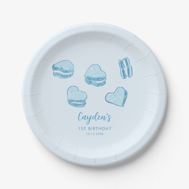 Assiettes En Carton Blue Hearts Sweet Valentine fête d'anniversaire (Devant)