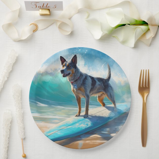 Assiettes En Carton Blue Heeler Beach Surfing Peinture (Mariage)