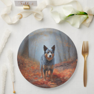 Assiettes En Carton Blue Heeler dans les feuilles d'automne automne au