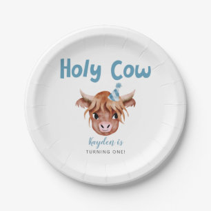 Assiettes En Carton Blue Highland Cow Boy's Birthday Party