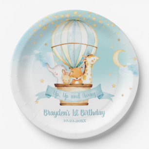 Assiettes En Carton Blue Hot Air Balloon Animaux Anniversaire