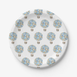 Assiettes En Carton Blue Hot Air Balloon Boy Baby shower