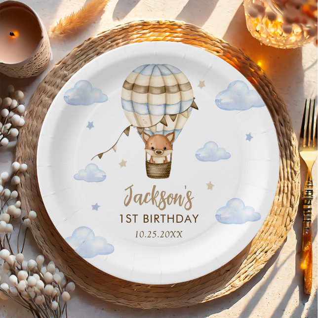 Assiettes En Carton Blue Hot Air Balloy Boy 1er anniversaire (Créateur téléchargé)