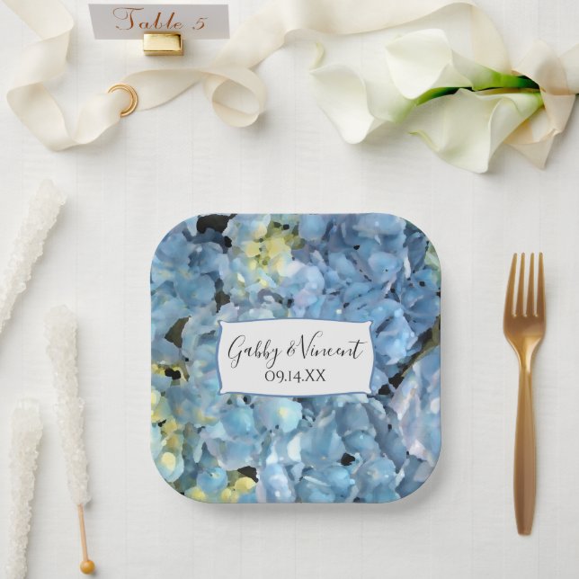Assiettes En Carton Blue Hydrangea Floral Mariage (Mariage)