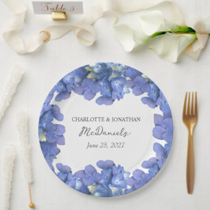 Assiettes En Carton Blue Hydrangea Petals Mariages Noms personnalisés