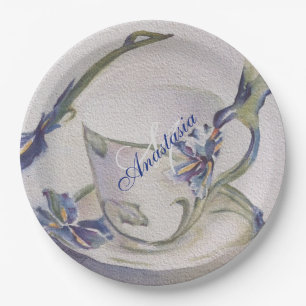 ASSIETTES EN CARTON BLUE IRIS TEACUP MONOGRAM PARTI