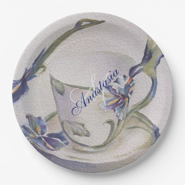 ASSIETTES EN CARTON BLUE IRIS TEACUP MONOGRAM PARTI (Devant)
