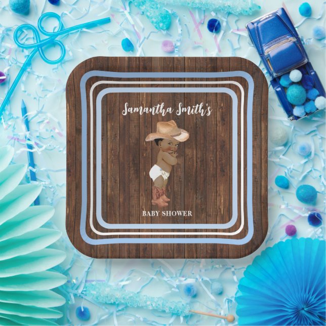 Assiettes En Carton Blue Little AA Cowboy Baby shower occidental (Fête)
