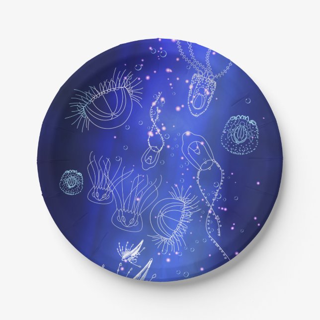 Assiettes En Carton Blue Marine Sous-marin Jellyfish Monde (Devant)