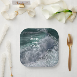 Assiettes En Carton Blue ocean with drawn hearts