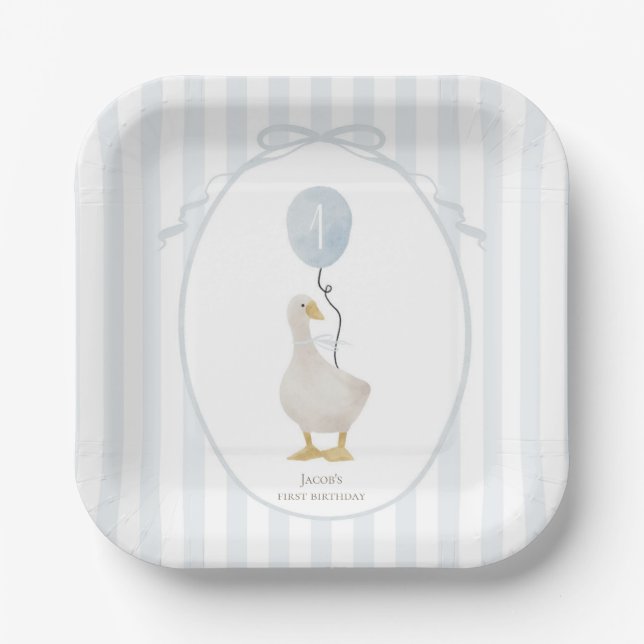Assiettes En Carton Blue one stupide oie fête d'anniversaire (Recto)