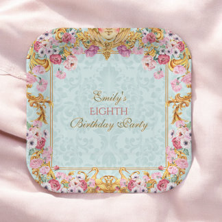 Assiettes En Carton Blue Pastel Gold huitième Rococo baroque Anniversa