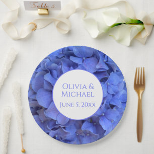 Assiettes En Carton Blue periwinkel élégantes hydrangées florales