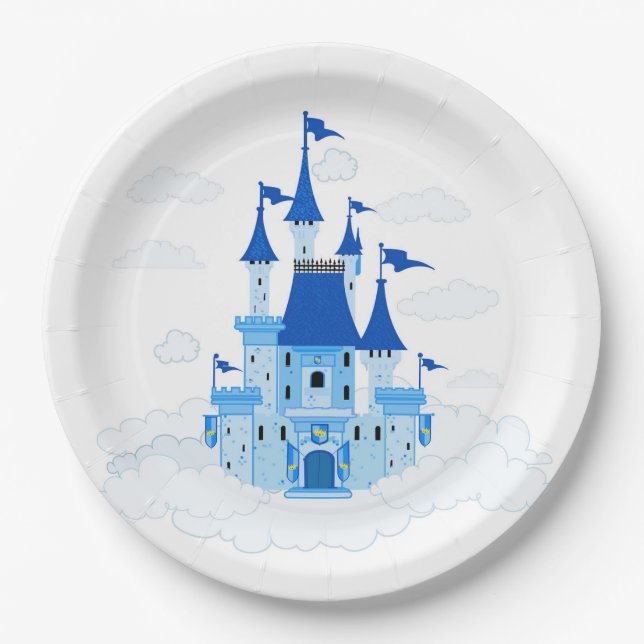 Assiettes En Carton Blue Princess Castle Personnalisée Fille (Devant)